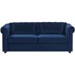 Canap� convertible 3 places en velours bleu fonc� chesterfield - beliani - el�gance - chic - moelleux ...
