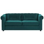 Canap� convertible 3 places en velours vert fonc� chesterfield
