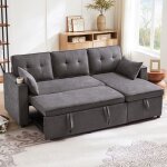 Canape convertible angle 3 places avec coffre porte gobelets reversible gauche droite tissu lin lit 211x130 ...