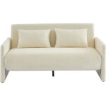 Canapé droit jade en tissu bouclette beige convertible 3 places Canapé droit jade en tissu bouclette beige convertible 3 places