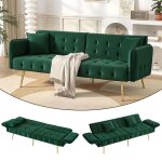 Canap� convertible 2 places - dossier r�glable - tissu velours vert - couchage 80 x 200 cm - bois massif ...