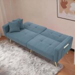 Canap� convertible avec fonction lit angle r�glable pieds dor�s coussins et poches de rangement lat�rales ...