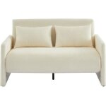 Canapé droit jade en tissu bouclette beige convertible 2 places Canapé droit jade en tissu bouclette beige convertible 2 places