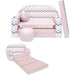 Canap convertible lit enfant nino avec pouf et coussin - rose zigzag