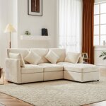 Canap� convertible moderne pour le salon tissu chenille quatre places canap� dangle en l avec repose ...