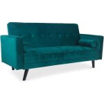 Canap� convertible scandinave menzzo slow - velours vert - 3 places - couchage 140x200 cm