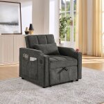 Canap� convertible simple capitonn� en tissu gris - fauteuil tv - m�ridienne - usbpoche de rangement ...