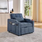 Canap� convertible simple capitonn� en tissu bleu - fauteuil tv - m�ridienne - usbpoche de rangement ...