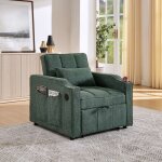 Canap� convertible simple capitonn� en tissu vert - fauteuil tv - m�ridienne - usbpoche de rangement ...