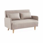 Canap� convertible en tissu - panam - 2 places scandinave. pieds bois clair. beige. banquette. dossier ...