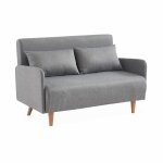 Canap� convertible en tissu - panam - 2 places scandinave. pieds bois clair. gris clair. banquette. dossier ...