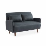 Canap� convertible en tissu - panam - 2 places scandinave. pieds bois fonc�. gris fonc�. banquette. dossier ...