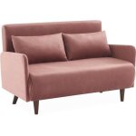 Canap� convertible en velours - panam - 2 places scandinave. pieds bois fonc�. vieux rose. banquette. ...
