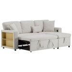 Canap� corner sofa bed l - shaped flannelette beige 214. 00 x 131. 00 x 87. 00