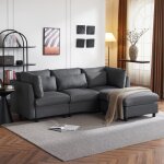 Canap� dangle en l canap� 3 places + 1 repose canap� de salon design moderne 220x83x65 cm lin gris