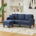 Canap� dangle 3 places 166x118x77 cm - okwish - avec m�ridienne et coussin - velours c�tel� bleu