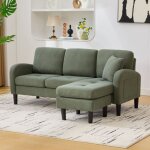 Canap� dangle 3 places 166x118x77 cm - okwish - avec m�ridienne et coussin - velours c�tel� vert