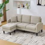 Canap� dangle 3 places 166x118x77cm avec m�ridienne oreiller? tissu en coton et lin pieds en plastique?brun ...