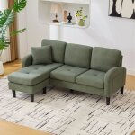 Canap� dangle 3 places 166x118x77cm avec m�ridienne oreiller? tissu en coton et lin pieds en plastique?vert ...