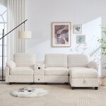 Canap� dangle 3 places en velours c�tel� - avec 2 porte - gobelets port usb - c 1 tiroir - avec 1 pouf ...