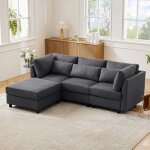 Canap� dangle 4 places 220 x 83 x 81 cm chaise longue + pouf 74 x 74 x 45 cm lin gris