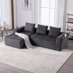 Canap� dangle 4 places en velours c�tel� canap� convertible avec 3 coussins moelleux porte - gobelet ...
