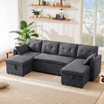 Canap� dangle convertible 4 places en uavec porte - gobeletscanap� lit convertible avec rangement2 coussinsgri ...