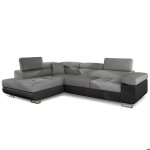 Canap� dangle convertible antoni avec t�ti�res relevables simili noir et tissu gris fonc�
