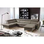 Canap dangle convertible en cuir italien de luxe 7 / 8 places aston taupe angle gauche