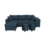 Canap� dangle 3 places r�versible oslo avec coffre et poufs droit en tissu - bleu - l241 x p146 x h81cm ...