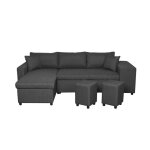 Canap� dangle 3 places r�versible oslo avec coffre et poufs droit en tissu - gris fonc� - l241 x p146 ...