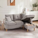 Canap� dangle fixe avec chaise longue 3 placesavec porte - gobelets et rangement175�129�90cmgris clair ...