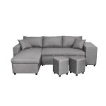 Canap� dangle 3 places r�versible oslo avec coffre et poufs droit en tissu - gris clair - l241 x p146 ...