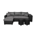 Canap� dangle 3 places r�versible oslo avec coffre et poufs droit en bi - mati�re - noir / gris - l241 ...