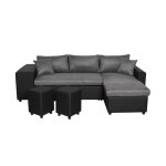 Canap dangle gauche convertible gris / noir avec coffre et poufs oslo