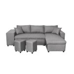 Canapé dangle gauche convertible en lit gris clair - loungitude - oslo - coffre et poufs inclus Canapé dangle gauche convertible en lit gris clair - loungitude - oslo - coffre et poufs inclus