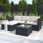 Canap� dangle jardin polyratan 196x139x72cm salon de jardin 4 places avec coussins dassise et dossier ...
