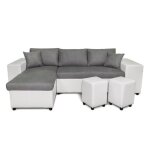 Canapé dangle mady convertible avec coffre accoudoir étagère et poufs en simili et microfibre - blanc ... Canapé dangle mady convertible avec coffre accoudoir étagère et poufs en simili et microfibre - blanc ...