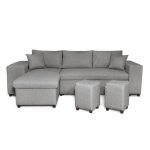 Canap� dangle r�versible mady avec coffre accoudoir �tag�re et poufs droit en tissu - gris clair - l254 ...