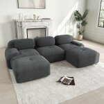 Canap� dangle modulable 3 places avec 2 poufs en velours c�tel� - accroupiers extra - larges - tissu ...