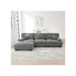 Canap� dangle modulaire 3 places tissu chenille gris design cloud luxe assise profonde avec ottoman et ...