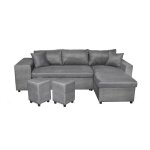 Canap� dangle 3 places r�versible oslo avec coffre et poufs gauche en microfibre - gris - l241 x p146 ...