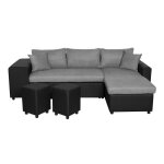 Canap dangle oslo convertible noir / gris avec coffre et poufs - position du rangement poufs - gauche ...