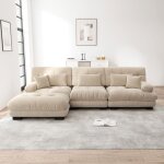 Canap� - canap� dangle en l avec ottomane - 4 places - chenille velours c�tel� marron clair - modulable ...