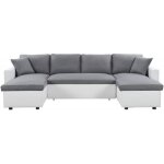Canap dangle panoramique 6 places maria convertible en simili et microfibre - blanc / gris - l295 x ...