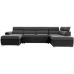 Canap dangle panoramique 6 places paola convertible en simili et tissu avec coffres - gris / noir - ...