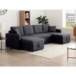 Canap� dangle panoramique convertible en simili gris anthracite et noir gazur