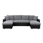 Canap� dangle panoramique 6 places maria convertible en simili et microfibre - gris / noir - l295 x p146 ...