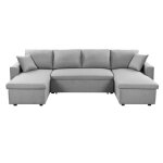 Canap� dangle panoramique 6 places maria convertible avec 2 coffres en tissu - gris clair - l295 x p146 ...