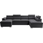 Canap� dangle panoramique 6 places paola convertible en tissu avec coffres - gris fonc� - l322 x p196 ...
